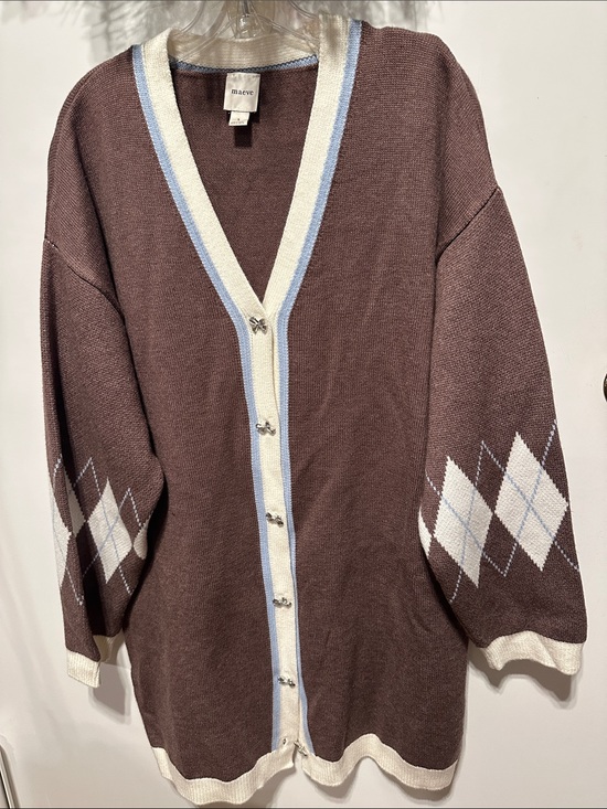 Maeve Other - Maeve Anthropologie
Brown Argyle Bow Button Longline
Cardigan Sweater Sz S New